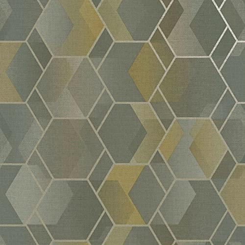 Holden Decor Asik Geo 13002 Papier peint géométrique géométrique Gris Jaune