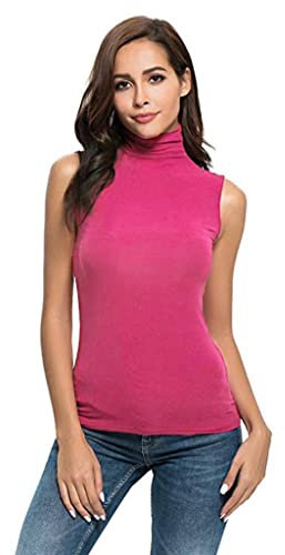 Modaworld Donna Canotta Collo Alto Senza Maniche Canottiera Donna Lupetto Senza Manica Microfibra Traspirante Senza Cuciture Seamless