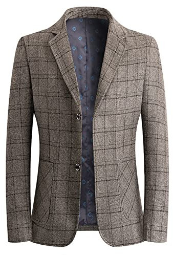 YOUTHUP Blazer Homme Casual Slim Fit à Carreaux Blazer d'affaires Costume Chic pour Hommes Gris Clair S