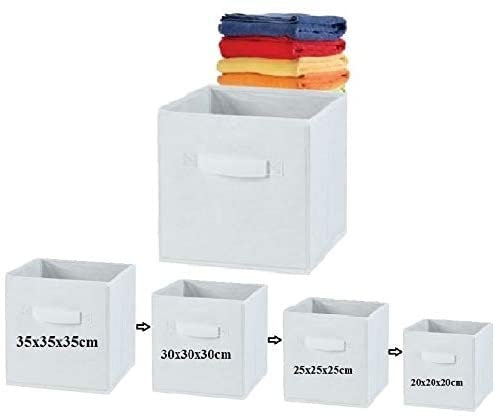 A406 3x Fabric Foldable Square storage Box Canvas Storage Collapsible Folding Box Cubes Box Toys box (Small-20x20x20cm, White)