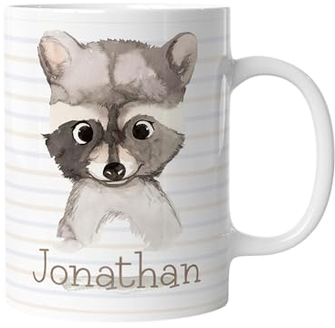 timalo® Tasse Tiere mit Namen personalisiert | Waschbär mit Wunschname für Kinder Geschenk zur Einschulung, Weihnachten, Nikolaus Jungen | mug-t-08
