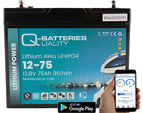 Q-Batteries Lithium Akku 12-75 12,8V 75Ah 960Wh LiFePO4 Batterie mit Bluetooth
