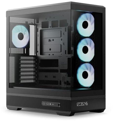 Aerocool P500B Mid Tower PC Case – Front and Side Tempered Glass Panels, Rear Connector ATX Support, 425mm GPU Clearance, 10 x 120mm Fan Capacity, 360mm Radiator Support, Dot-Pixel LED Display Black