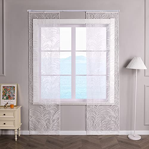 ESLIR Schiebegardinen Ausbrenner Flächenvorhänge Set 2er Gardinen mit Klettband Schiebevorhänge mit Klettband Transparent Vorhang Weiß #1 BxH 57x145cm 2 Stück