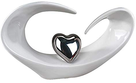 formano Deko Skulptur mit silberfarbenem Herz, Breite ca. 31 cm, Höhe ca. 18 cm, weiß Silber glasiert