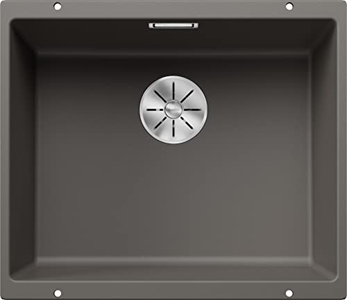 BLANCO SUBLINE 500-U Fregadero de granito de color gris silcán, tipo de montaje: bajo encimera, para armarios inferiores de 60 cm de ancho, forma de lavabo 2 en 1: dos cuencas, un recorte y solo