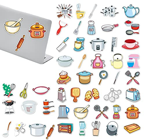 Dous Aufkleber Kochen - 50 Stück Bunte Kochaufkleber Aufkleber | Langlebiger Kochutensilien-Aufkleber, Aufkleber, Etikett, Dekoration, Handwerk, Sammelalbum, Buch, Album, Tagebuch