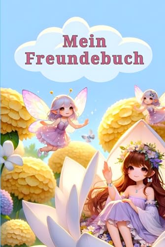 Magisches Freundebuch mit einem Mädchen, die Freundschaft mit den Feen schließt, auf dem Einband für große und kleine Mädchen, die ihre Freunde in ... ist für Vorschul- und Schulkinder geeignet