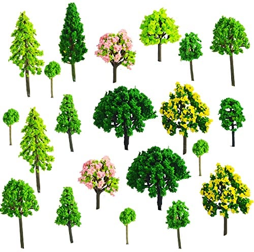 Modellbau Miniatur 55 Stück Modellbau Bäume Miniatur-Baum Modell Sandtisch 11 Stile 3-7 cm Modell Zug Bäume Kunststoff Modell Baum Modellbäume für DIY Landscape Sand Tisch
