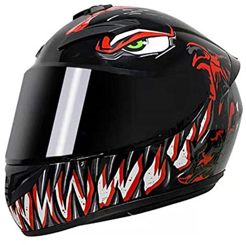 Leichte Motorrad Full Face Helm DOT/ECE Genehmigt Motorrad Moped Street Bike Racing Moto Helm Mit Getönten Visier Drop Down Sun Shield Für Erwachsene Männer Frauen,Venom red,S