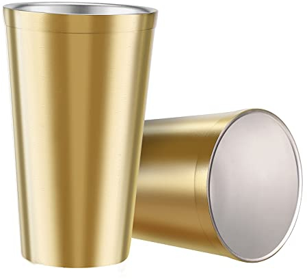 Doppelwandige Isolierbecher aus Edelstahl (2er-Set), Stapelbar, Kaffeetasse/Teetasse/Kühlende Biergläser, ideal für Kinder, für Reisen, Outdoor, Camping & Alltag, 16 oz (480ml, Golden)