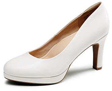 DREAM PAIRS Damen Pumps Anzugschuhe Klassische High Heels für Damen mit Plateau für Business und Arbeit SDPU2365W-E WEIß-PU Größe 42 (EUR)