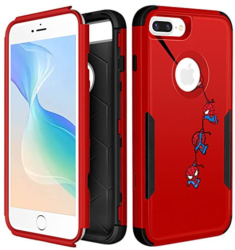 Lupct for iPhone 8 Plus/7 Plus/6sPlus/6Plus 5.5 Heavy Duty Phone Case for Boys Kids Girls Women Cute Cartoon Hard Triple Layers Military Full Body Grade Cover Drop Protective Cases Red