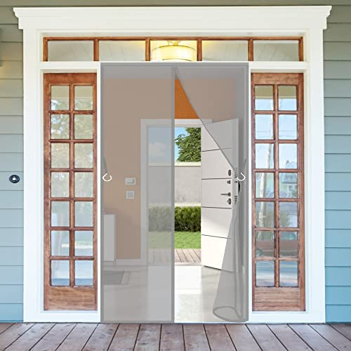 Reinforced Cat Screen Door Fits Door Size, 190 x 240 cm Heavy Duty Pets Proof Screen Door, Shuts Automatically Flyscreen French Doors for Patio Door, Sliding Door, Double Door, French Door, Grey