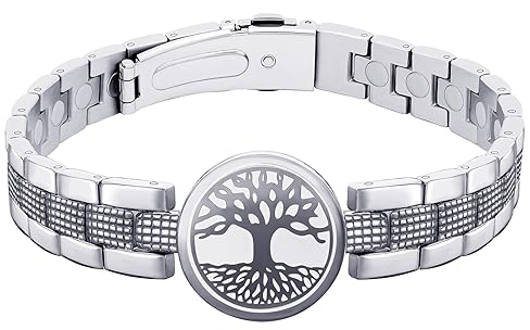 JEROOT Magnetarmband Damen Titanstahl Baum Lebensbaum Weltenbaum Silber Magnetarmband Herren mit Ultra-Stärke von 6000 Gauss-Magneten, verstellbares