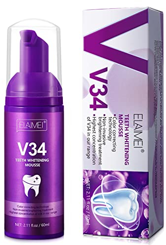 V34 TEETH WHITENING MOUSSE-V34 Lila Zahnpasta, lila Zahnaufhellung, Zahnfleckenentfernung, Zahnaufhellung Booster, lila Zahnpasta, Farbkorrektur, Farbkorrektur, Zahnfarbkorrektor