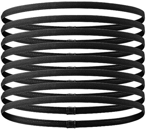 JOCXZI Elastic Sports Headbands - 8 Packs Athletic Exercise Sports Football Non-Slip Silicone Grip Thin Headband Mini Sweatband Headwear(Schwarz)