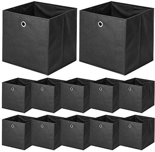 BALLSHOP 12 Stück Aufbewahrungsbox Faltbox 32 x 32 x 32 cm Faltbare Spielzeug Organizer Stoffboxen Würfel Stoff Faltkiste mit Fingerloch für Regale oder Raumteiler Schwarz