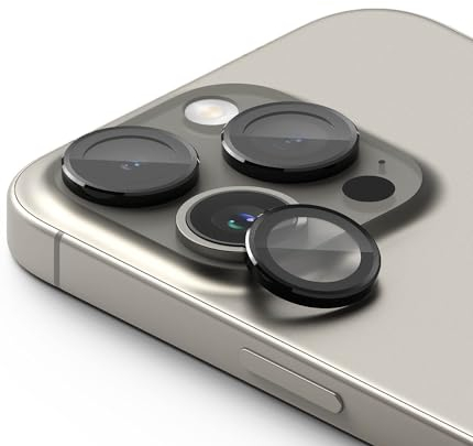 Ringke Camera Lens Frame Glass Compatibile con iPhone 15 Pro, Protezione Fotocamera Lenti Cover in Vetro Temperato, Telaio Alluminio - Black Nero