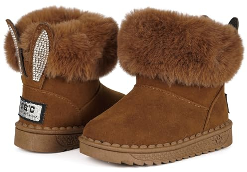 KVbabby Stivali Bambine Stivaletti da Neve Ragazze Caldo Fodera Bambini Stivali da Neve Scarpe da Invernali Antiscivolo Boots All'aperto EU24 =etichetta: 25 marrone b