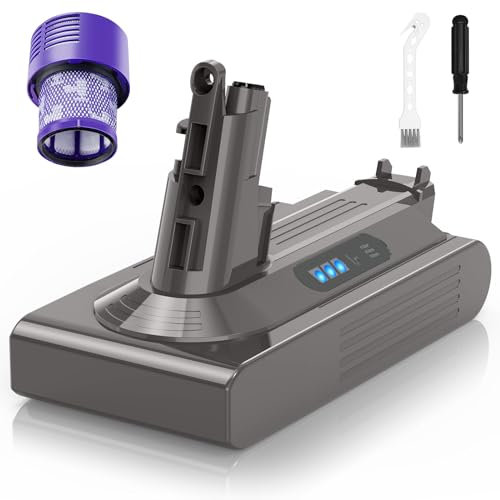 V10 Battery Replacement for Dyson 25.2V 6000mAh Lithium Ion Battery for V10 Animal Cyclone Absolute Motorhead Fluffy SV12 Total Cordless Vacuum Cleaner, Filter Included