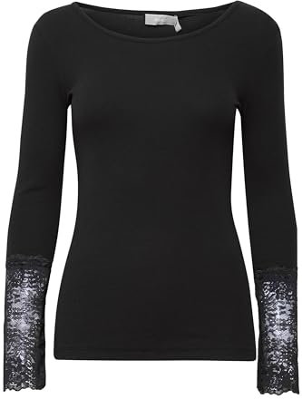 fransa FRHIZAMOND Damen Longsleeve Shirt Rundhals Baumwollmischung Skinny Fit, Größe:L, Farbe:Black (200113)
