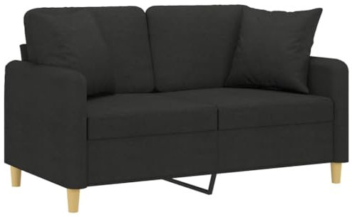 vidaXL Sofa 2 Sitzer, Couch mit Zierkissen, Liegesofa für Wohnzimmer, Polstersofa Sessel Relaxsofa Loungesofa Relaxcouch, Schwarz Stoff