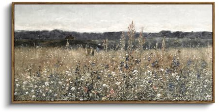 InSimSea Extra Large Framed Vintage Wall Art, Living Room Country Farmhouse Decor, Flower Meadow Landscape Paintings, Canvas Prints, Retro Scenery Long Pictures for Bedroom Above of Bed,20x40inch