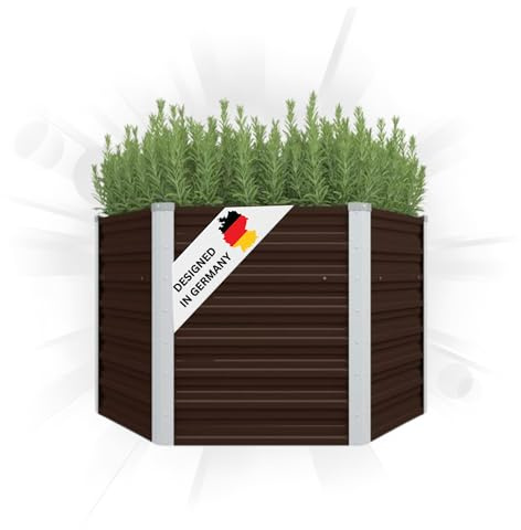DELUKE 6-eckiges Hochbeet für Garten NOA Braun | 129x129x77cm | Verzinkter Stahl | Wetterfest | Gartenbeet Kräuterbeet Blumenbeet Beet hoch Frühbeet für Garten Gemüsebeet