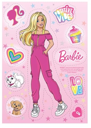 Dekora - Barbie Tortendeko für Mädchen Geburtstage - Essbare Tortendekoration Ohne Zucker A5 Ausschnittbogen - Zuckerfreie Cake Topper für Torten und Cupcakes