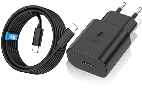 25W USB C Ladegerät, Schnellladegerät PD 3.0 Ladestecker mit Schnellladekabel 3m Netzteil für Galaxy S24/S24+/S24 Ultra/S23/S22/S21, iPhone 16/16 Plus/16 Pro/16 Pro Max/15/15 Plus/15 Pro/15 Pro Max