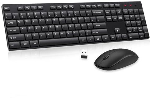 Wireless Keyboard and Mouse Combo, EDJO Silent Full Size Cordless USB Keyboard Mouse, 2.4GHz Lag-Free, Long Battery Life, for Computer, Laptop, PC, Chromebook, Windows (Black, 1 Pack)