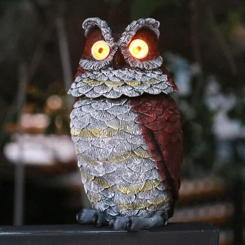 Syfunlv Eule Solarleuchte,Solar Garten Figuren Ornament,Kunsthandwerk aus Kunstharz,13 * 12 * 21.5 cm, Outdoor Solar Licht Garten Dekoration, für Draußen, Hof, Terrasse, Fensterbank