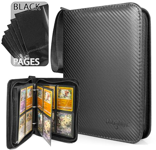 Majillux Premium Sammelkarten Album – 4 Karten pro Seite, Gesamtkapazität von 176 Karten, Elegantes Design mit Kohlefaser-Effekt, Pokemon Ordner, YuGiOh Sammelkarten AlbeMajin