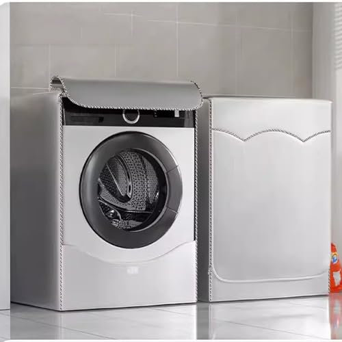 Kongdson Washing Machine Cover Front Loading Washer Dryer Protector Cover Tumble Dryer Case Cover Waterproof Sunscreen Washer Protection (L:85x65x55cm,Silver)