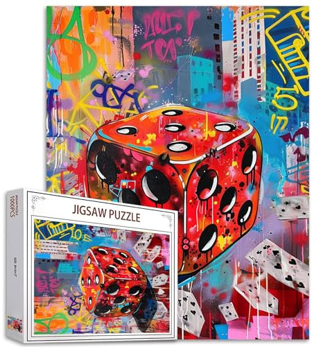 Tucocoo Lustige Casino-Würfel-Puzzles für Erwachsene, 1000 Teile, Retro-Graffiti-Street-Pop-Art-Puzzle, 70 x 50 cm, Bunte DIY-Puzzles für Heimdekoration, Familienpuzzle, perfekt für Spieleabende