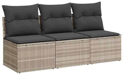 vidaXL Gartensofa mit Kissen 3-Sitzer, Sofa mit Staufach unter Sitzfläche, Terrassensofa mit abnehmbarem waschbarem Bezug, Gartenmöbel Terrassenmöbel, Hellgrau Poly Rattan