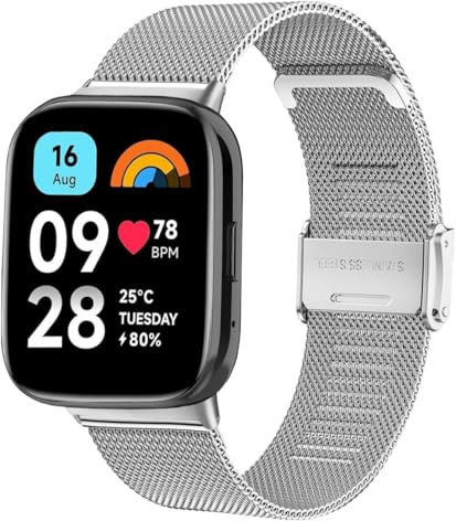 CUNUJIX Ersatz für Xiaomi Redmi Watch 3 Active Armband, Metall Masche Edelstahl Uhrenarmband Ersatzband für Redmi Watch 3 Active Herren Damen