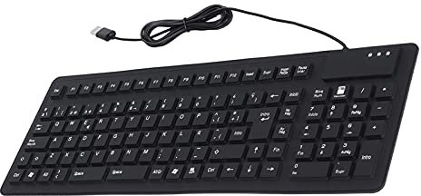 OVAQUIXI Kabelgebundene Tragbare Spanische Tastatur, Silikontastatur mit 105 Tasten, Faltbar, USB-Kabel, Leises Design, für PC-Laptop, Wasser- und Staubdichtes Design, Schwarz
