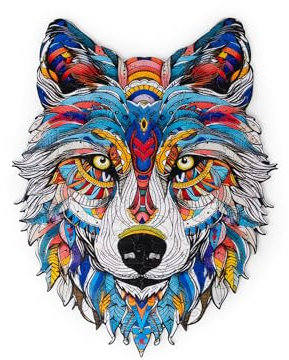 Recent Toys Wooden Jigsaw Puzzle Wolf for Adults and Kids.170 Piece puzzle, large size 28 x 36 cm with Unique Shaped pieces. Includes wooden storage gift box and stand.