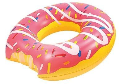 Bouée Gonflable géante Donut Rose Ø 119 cm ; Centre Ø 46 cm - Jeu Piscine, mer - Matelas Gonflable - Jeu Plein air XL Enfant Plage avec Carte
