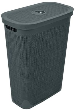 Addis Faux Hessian 40 l Slim Laundry Hamper Charcoal Grey, Clothes Washing Bin with Lid, Compact and Stylish for Everyday Family Use, Charcoal Dark Grey