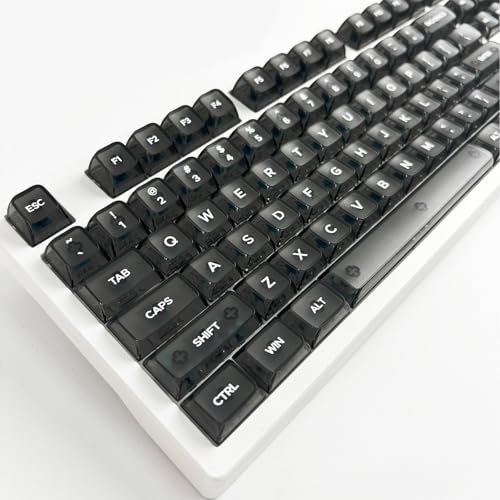 KOVNISE Teclas transparentes de perfil MDA de 123 teclas, color negro, transparente, juego de cerámica de cristal, juego de teclas brillantes para teclados mecánicos