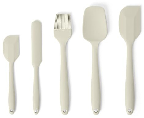 Amazon Basics Spatole in Silicone, Set di 5 Pezzi, Senza BPA, Resistenti al Calore e Lavabili in Lavastoviglie, Grigio Lino