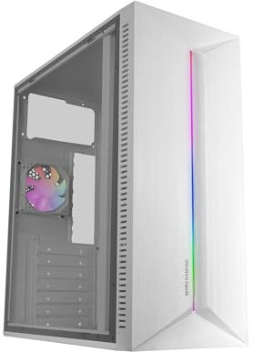 MARS GAMING MC-BLAZE, Case Gaming ATX, 1x Ventola Posteriore FRGB 80mm, Striscia LED RGB Frontale con Effetti Multipli, Finestra Laterale Completa, Mid-Tower PC con Ampia Capacità Interna, Bianco