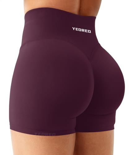 YEOREO Sport Shorts Damen 4.5 Invisible Scrunch Butt Gym Shorts Hoch Taille Kurze Leggings Yoga Booty Workout Kurze Leggings Schwarze Kirsche S