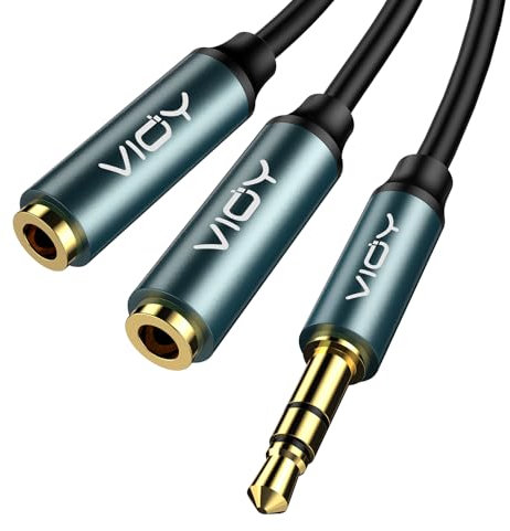 VIOY 10 Pack Headphone Splitter, Double 3.5mm Headphone Jack Audio Splitter Cable Male to Female Dual Earphone Splitter 2 way Headphone Extention for smartphones(Deep Green)