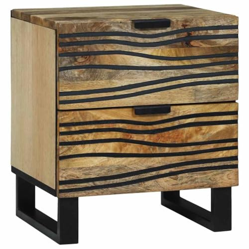 vidaXL Nachttisch Braun 40 x 33 x 46 cm massives Mangoholz, Robuster Schlafzimmer-Stauraum, rustikale Nachttisch-Tabelle, massives Mango-Holzmöbel, Industrie-Stil Essentials