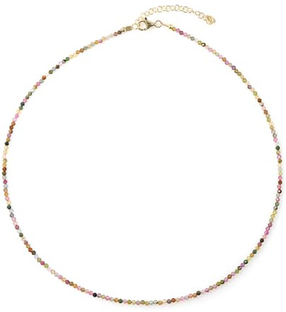 Cavill Turmalin Halskette 925 Sterling Silber vergoldet, Rund facettierte Turmaline aus Madagaskar 16,454 ct, elegante bunte Perlenkette, 45-50 cm, modernes Design