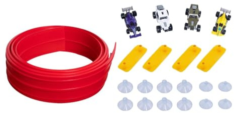 Amagogo Flex Tracks Rennstrecke Multifunktionale Geschenke Aufrollbar DIY Spaß Starke Saugnäpfe Biegbar mit 4 Mini-Auto-Modell 13 ft